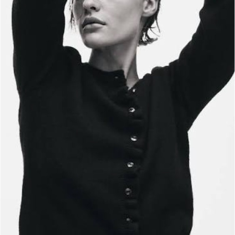 Sophisticated Black Silk Ruffle Knit Cardigan